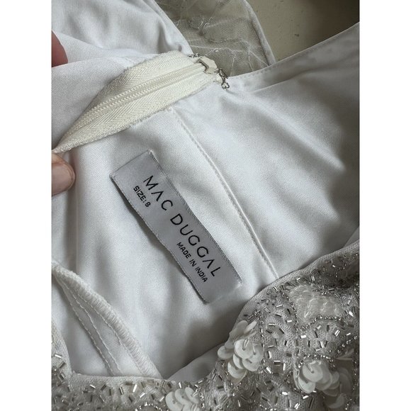 Mac Duggal Hand Embellished Beaded Gown With Train White 10814 Size 8 New - Picture 6 of 15